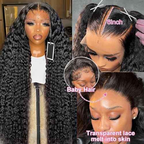 13x6 HD Lace Front Wigs Human Hair Pre Plucked 200% Density Water Wave Frontal Wigs for Women Wet And Wavy Human Hair Wigs Natural Color 24 Inch