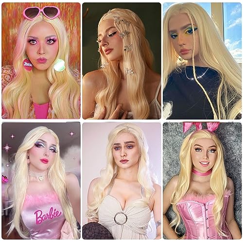 TIXBABY Blonde Wig for Women Long Blonde Wigs 26inch Synthetic Natural Looking Part Wavy Wig