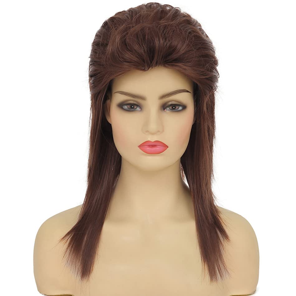 Swiking Mullet Wigs for Women Wine Red Curly Synthetic Heat Resistant Shoulder Length Hair 80s Rocker Cosplay Synthetic Wigs (Wine Red)