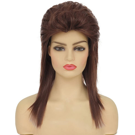 Swiking Mullet Wigs for Women Wine Red Curly Synthetic Heat Resistant Shoulder Length Hair 80s Rocker Cosplay Synthetic Wigs (Wine Red)