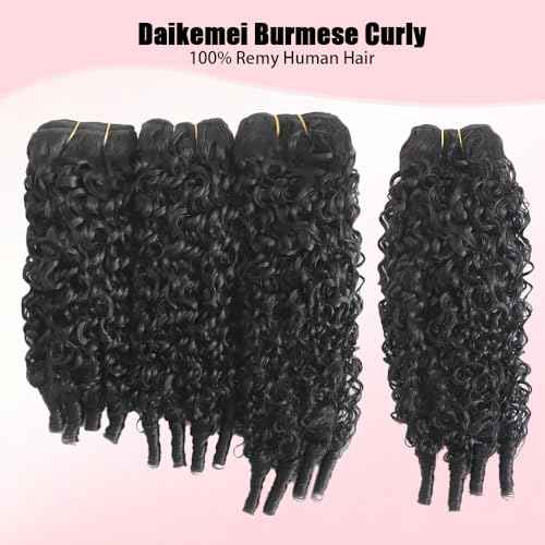 Burmese Curly Bundles Human Hair 16 18 20 Inches 3C4A Water Wave Quick Weave with Spiral Curly End 100% Unprocessed Kinky Curly Human Bundles in Hair Extensions Natural Black