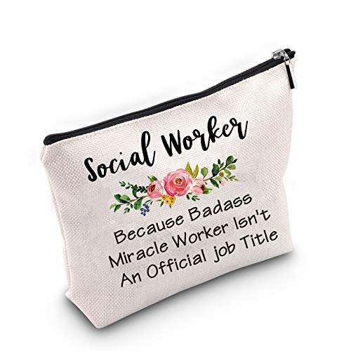 TSOTMO Social Work Appreciation Gift Social Worker Graduation Gift for Woman Because Badass Miracle Worker Isn't An Official Job Title Makeup Bag(Social Worker)