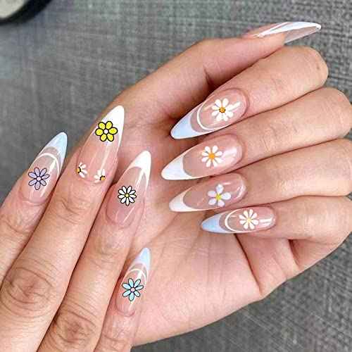 6 Sheets Daisy Nail Art Stickers, Charming Flower Chrysanthemum 3D Trendy Design Self-Adhesive Spring Nail Art Decals, DIY Manicure Decoration Supplies Accessories for Women Girls