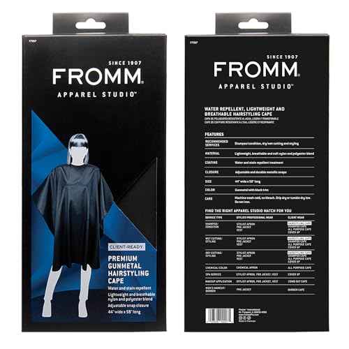 Fromm Professional Client Hair Styling and Hair Cutting Cape, Water and Stain Repellent Coating for Shampoo Bowl and Wet/Dry Cutting, 44" x 58", Gunmetal Grey