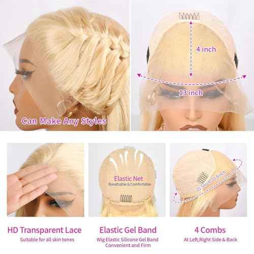 613 Lace Front Wig Blonde Human Hair Wigs for Women 28 Inch 13x4 Body Wave 200% Density HD Transparent Lace Frontal Colored Wigs Pre Plucked with Baby Hair