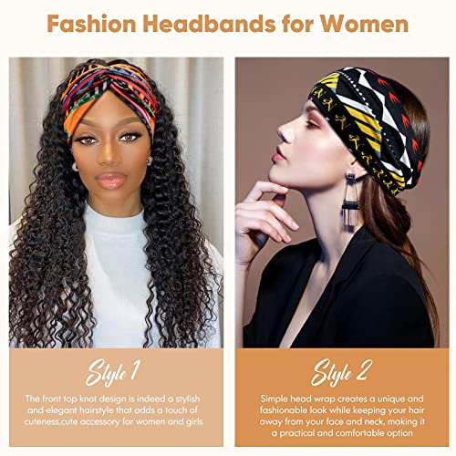 Wide African Headbands for Women Boho Twist Head Bands Elastic Turban Headwraps for Lady Yoga Sports Workout Stretchy Hairband,Pack of 8
