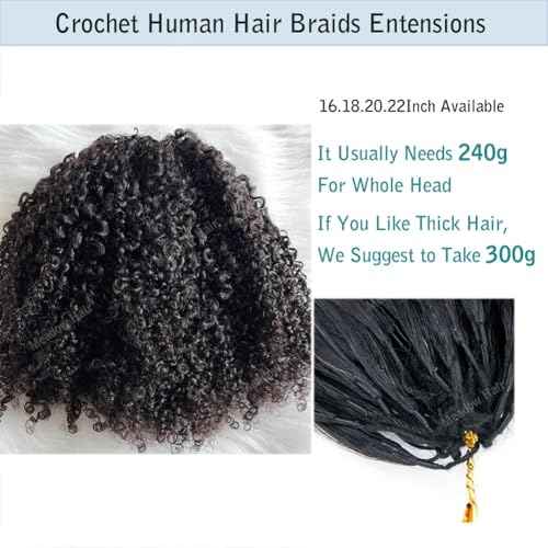 Knotless Pre Separated Human Hair Crochet Extensions for Braids Afro Kinky Curly Brazilian Virgin Feather Hair Bundles Boho Twist Braiding Hair for Black Women 16inch 120g