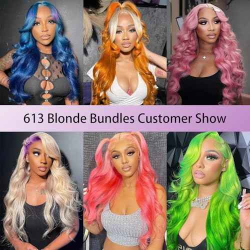 613 Bundles Human Hair Body Wave 16 18 20 Inch Blonde Human Hair 3 Bundles 12A Grade 100% Unprocessed Brazilian Virgin Hair 613 Body Wave Bundle 300G Machine Double Weft