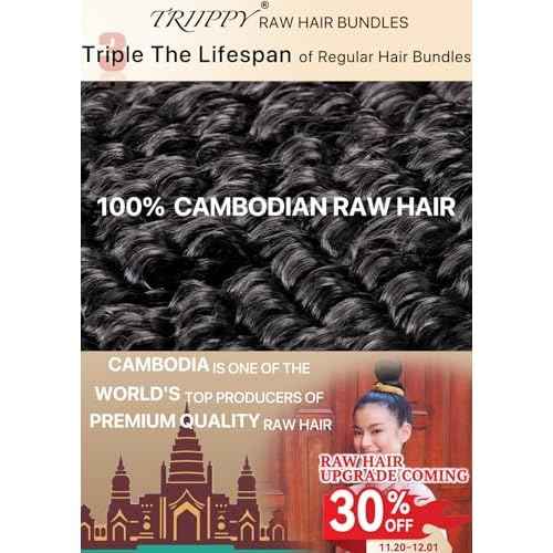 TRIIPPY Deep Wave Bundles Human Hair,Curly Single Bundle by 100% Raw Cambodian Human Hair,Triple The Lifespan Over Regular Virgin Hair Bundle,No.1 Raw Hair Brand On Amazon(20 Inch,Natural Color)