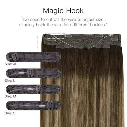 HOTBANANA Wire Hair Extensions, 20 inch 110g Chocolate Brown to Caramel Blonde Fish Line Real Human Remy Straight Invisible Wire Hair Extensions