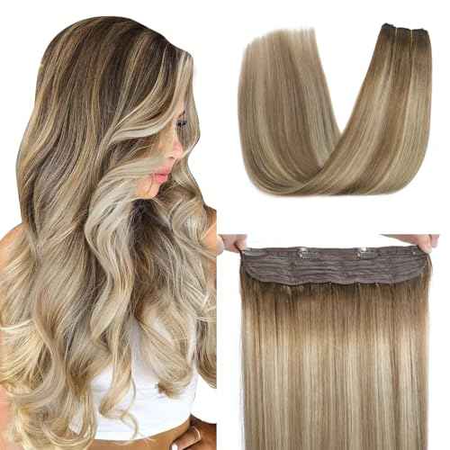 XDhair 22 Inch Invisible Wire Hair Extensions 85g Balayage Walnut brown to ash brown and blonde Wire Hair Extensions for Women #3/8/22 22 Inch