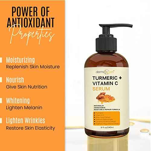 Turmeric Serum for Face + Glow-Boosting Vitamin C Serum - Organic Moisturizer for Dark Spots & Clear Wrinkles - Boosts Hydration for Dry & Tired Skin - Anti-Aging Formula for Glowing Skin - 8 FL OZ