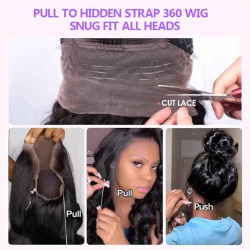 360 Body Wave Lace Front Wigs Human Hair Drawstring HD Lace Front Wigs Human Hair 180 Density Hidden Strap Glueless Full Lace Frontal Wig for Women 24 Inch
