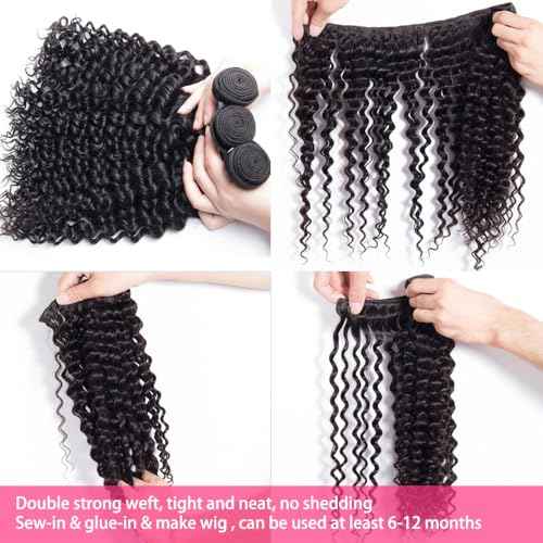 12A Deep Wave Single Bundles Human Hair 26 Inch Brazilian Curly 1 Bundles Human Hair 100% Unprocessed Virgin Wet and Wavy Hair Weave 1B Black