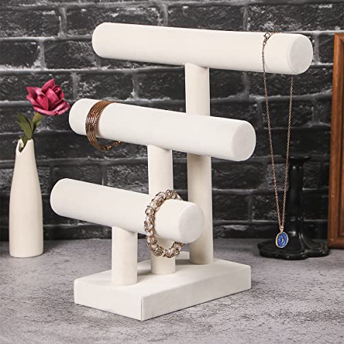 3 Tier Bracelet Holder,Bracelet Displays for Selling,Jewelry Display Stand for Bangles Necklaces Hair ties Scrunchies Watches (Beige)