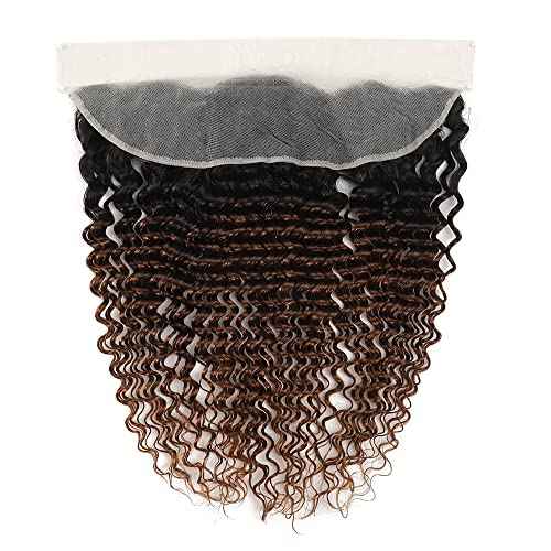 Unprocessed Brazilian Virgin Human Hair #1b/30 Lace Frontal Pre Plucked with Baby Hair (16inch) - Deep Wave Ombre, Ear to Ear Transparent Lace Frontal Closure, 13x4