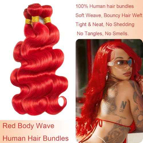 Red Bundles Body Wave Human Hair Bundles 22 24 26 Inch 3 Bundles Body Wave Unprocessed Brazilian Virgin Human Hair Soft Quick Weave Hair for Black Women