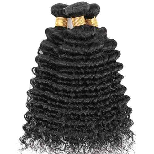 Human Hair Bundles Deep Wave Bundles 18 20 22inch Deep Wave 3 Bundles Weave 100% Unprocessed Brazilian Virgin Human Hair Deep Wave Bundles for Black Woman Nature Black