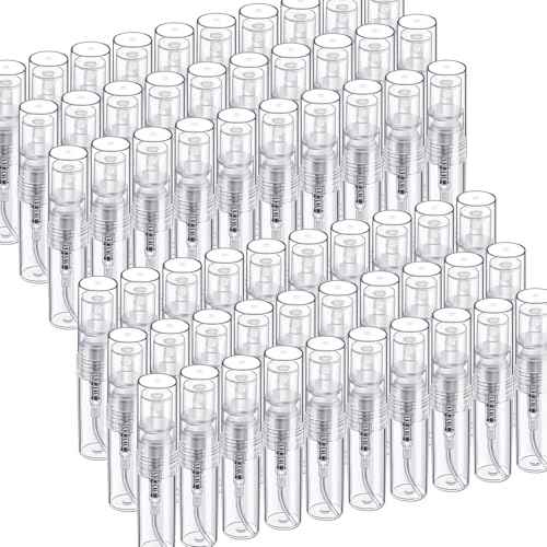 Fandamei Mini Spray Bottle, 60PCS 2ml Mini Clear Plastic Spray Bottle Empty, Fine Mist Refillable Mini Perfume Bottle. Small Empty Sample Containers Bottle. 2ml, 60 Pack, Clear, FANL-093