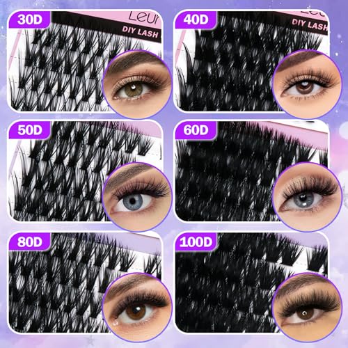 Lash Clusters Kit DIY Eyelash Clusters 530pcs 3D Full Individual Lashes Clusters Kit 30D-100D Pre Map Volume Lash Clusters Volume Self Adhesive Eyelashes Kit With Bond & Seal Tweezers