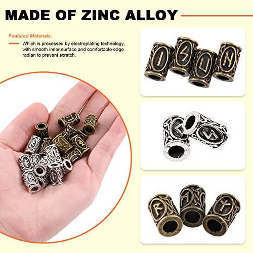 Tanstic 255Pcs 13mm Dark Bronze and Silver Viking Rune Beads Norse Viking Beads Hair Beard Beads Braiding Beads Including 6Pcs Pull Hairpin Quick Beader and 200Pcs Black Rubber Bands with a Bag