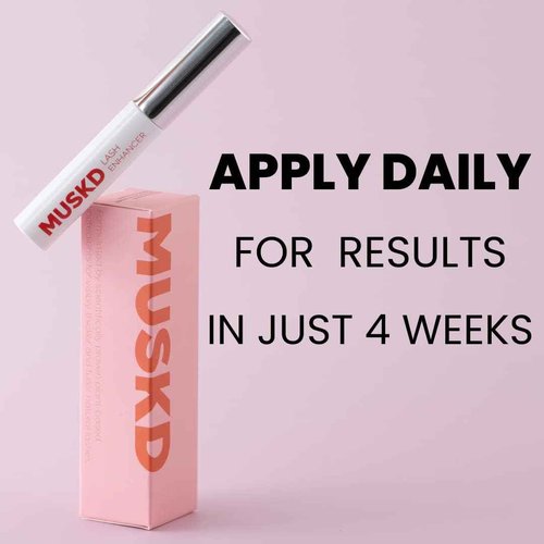 MUSKD Eyelash Growth Serum - Lash Enhancer for Longer, Thicker, Fuller Lashes & Brows - Natural, Vegan & Cruelty-Free Eyelash Serum for Lash & Brow Growth, Gentle Formula (3 ML)