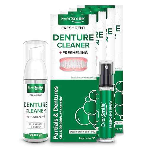 EverSmile FreshDent Denture and Partial Denture Cleaner + Teeth Whitening Spray and Foam? Travel Size Alternative to Cleaning Tablets That Eliminates Bacteria and Fights Bad Breath ? 50ml + 10ml (4pk)