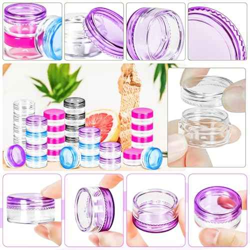MotBach 100 Pack 3g 5g Plastic Jars Round Clear Cosmetic Containers with Lids, 3ml 5ml Travel Size Containers Sample Jars with Spatulas for Makeup Cosmetic Travel Lotion Cream Salve Balm Powder Sample