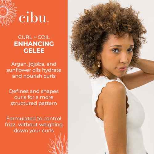 CIBU Curl + Coil Enhancing Gel?e - Curl Defining Gel for Curly Hair and Wavy Hair - Lightweight Gel with Argan, Jojoba and Sunflower Oil to Reduce Frizz and Hold your Style Longer - 8 ounces