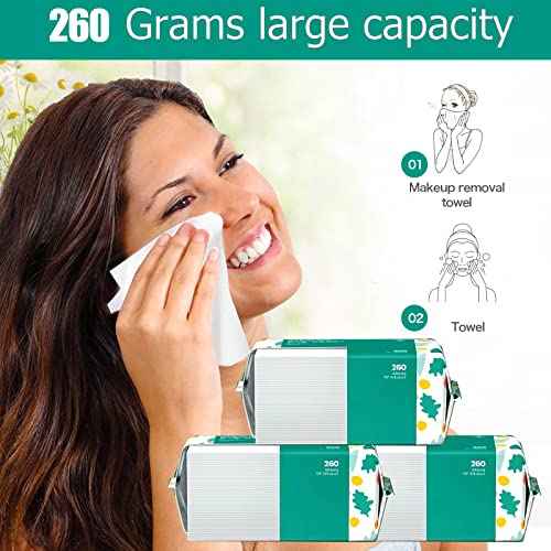 Soft Disposable Face Towel, Cotton Facial Dry Wipes 300 Count, Cotton Dry Wipes for Washing and Drying,Facial Tissue for Cleansing, Skincare, Makeup Remover Large packing (3 PACK)