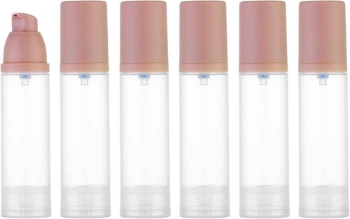 Lulupack Travel Pump Bottle for Lotion - Airless Pump Container 1.7oz Empty for Cosmetic Oil - Small Dispenser Refillable for Travel Size Shampoo Mini Jar for Toiletry Foundation Makeup 50ml 6pcs Pink