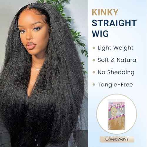 Selina U Part Wigs Human Hair Kinky Straight Wig Yaki Straight Human Hair Wig For Women 100% Real Human Hair Glueless Wigs Natural Black 28 Inch