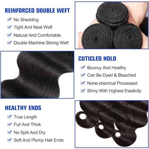 Body Wave Bundles Human Hair 22 24 26 Inch 3 Bundles Natural Color Brazilian Virgin Hair Weave 12A 100% Unprocessed Real Human Hair Extensions For Women