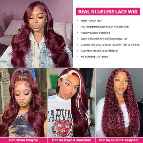 Wear and Go Glueless Wigs Human Hair Pre Plucked Pre Cut for Beginners 99j Burgundy Lace Front Wigs Human Hair Upgraded No Glue 5x5 HD Body Wave Lace Closure Wigs Human Hair for Women 30 Inch