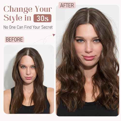 Hairro Real Human Hair Toppers, Clips in 100% Human Hairpieces for Women, 3.15"x3.94" Silk Base for Covering Thinning/Greyish Hair on Top, 14 Inch Brunette Brown