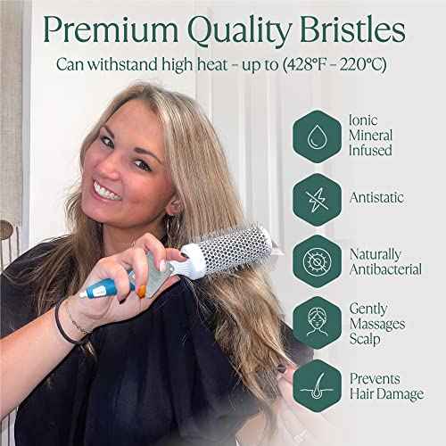 Professional Blow Drying Brush Set - Ceramic Ionic Thermal Brushes for Styling Wet Hair, 3 Round Brushes with Travel Bag for Women