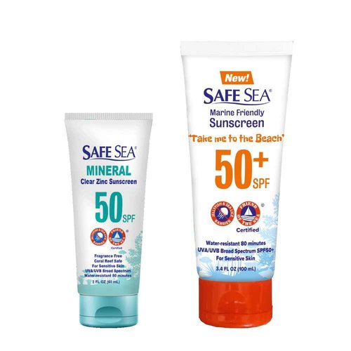 Safe Sea Jellyfish and Sea-Lice Sting-Blocking Body and Face Sunscreen Bundle | SPF50+ 3.4 Fl oz + SPF50 2 Fl oz Mineral | Waterproof, Biodegradable, Coral Reef-Safe Sunscreen