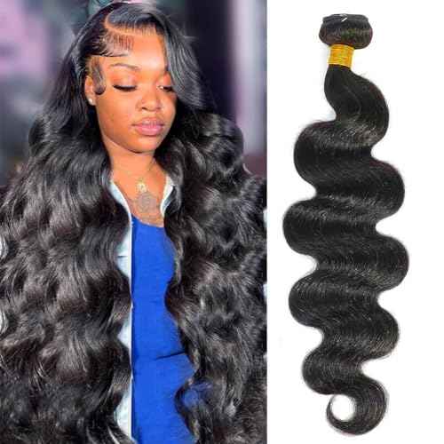 Aomllute Body Wave Bundles Human Hair 12A Grade Brazilian Human Hair Bundles Body Wave One Bundle Only 100% Unprocessed Weave Bundles Human Hair Natural Black (26 Inch)