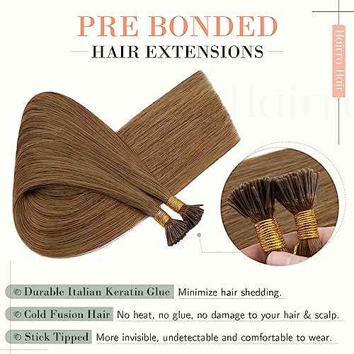 Hairro I Tip Hair Extension For Women Pre Bonded Cold Fusion Human Hairpiece Keratin Stick Tipped Hair Pieces Silky Straight Microlink Itip Hair Extensions 22" 100 Strands 50g #06 Light Brown