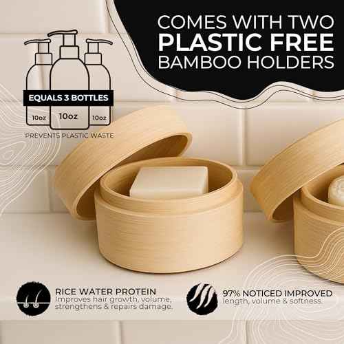 Viori Hidden Waterfall Shampoo and Conditioner Bar Set and Bamboo Holder - Made with Rice Water for Hair Growth - Handcrafted Sulfate Free Shampoo and Conditioner