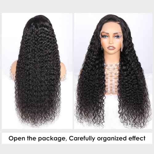 13x4 HD Transparent Lace Front Wigs Human Hair Pre Plucked Hairline with Baby Hair 200 Density Brazilian Water Wave Wigs for Black Women(20 Inch)