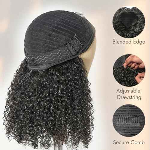 Half Wig Human Hair 210 Density Kinky Curly Half Wig for Black Women 3 In 1 Seamless Flip Over Human Hair Half Wig Glueless Wear and Go Beginner Friendly Drawstring Headband Wig Human Hair 22 inch