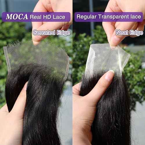 5x5 HD Lace Closure 16 Inch, SKINLIKE 0.095mm Ultra-thin Invisible Real Swiss Lace Closure Only,Straight RAW Virgin Human Hair Single Knot Pre-Plucked with Baby Hair