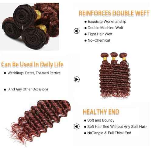 Bundles Human Hair 26 28 30 Inch Reddish Brown Deep Wave Bundles Color 33 Human Hair Deep Wave Unprocessed Quick Weave Soft Sewn In Hair Extensions for Black Women