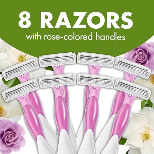 BIC Soleil Escape Scented Women's Disposable Razors, 3 Blades, Comfortable Shave, Rose and Magnolia Scented Handle Shaving Razors for Women, 8 Count