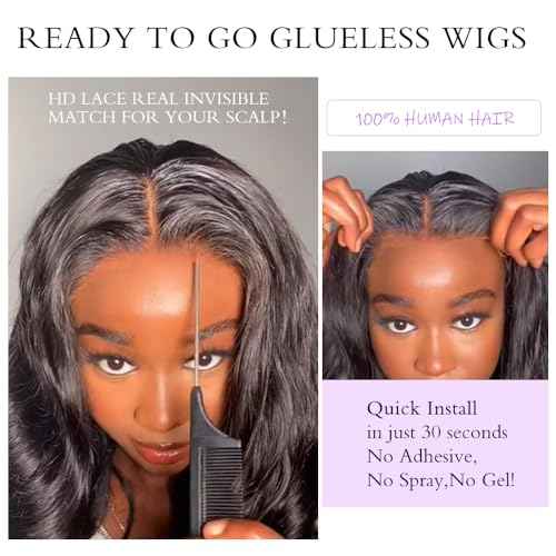 7x6 Body Wave Glueless Wigs Human Hair Pre Plucked Pre Cut 250% Density Drawstring Wig Human hair 7x6 HD Lace Front Wigs Human Hair for Black Women Pre Everything Ready to Go Wig 18inch