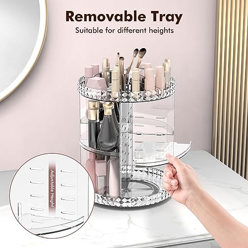Rotating Makeup Organizer, 360¡Æ Spinning Skincare Organizers, Adjustable Layer Cosmetic Storage Lazy Susan Makeup Organizers for Dresser Bathroom, Medium, Clear