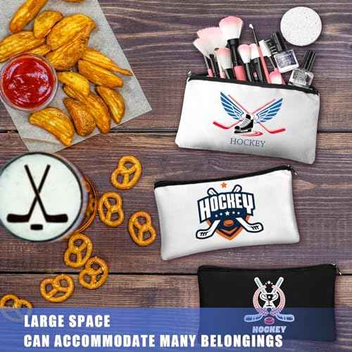20 Pcs Hockey Gifts Inspirational Makeup Bag for Women Hockey Lovers Players Ice Gifts Bags Cosmetic Travel Pouch for Women Mom Athletics Birthday