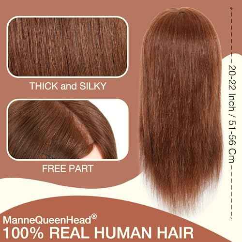 Mannequin Head with Human Hair - 20-22" Cosmetology Mannequin Head with 100% Real Human Hair for Braiding Practice Cutting - Manikin Head with Human Hair for Hairdresser with Tripod Set