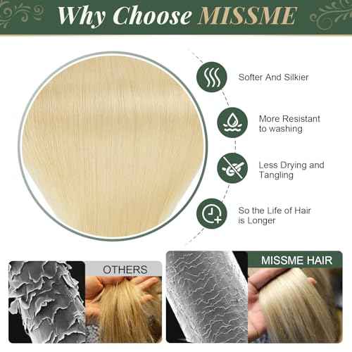 Missme Tape in Hair Extensions Human Hair 18 inch 20 Pcs 50g #613 Blonde Tape ins Human Hair Extensions Remy Hair Skin Weft Seamless Invisible Silky Straight Thick Ends Add Length